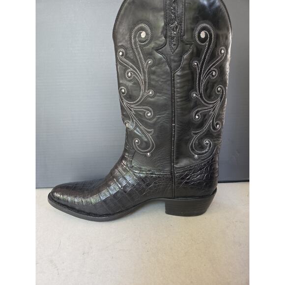 RARE Custom Black Safari Crocodile Aligator Cowboy Black Boot US12